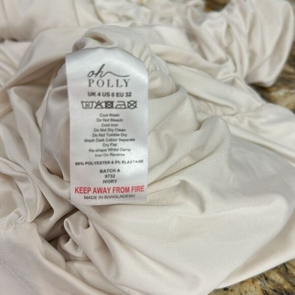 Oh Polly First Date Ruched Bodycon Knee Length Dress In Oyster White Size 0 - Picture 8 of 10